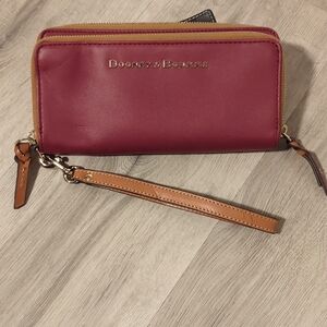 Dooney and Bourke City Double Zip Wallet Red with Detachable Wrist Strap
